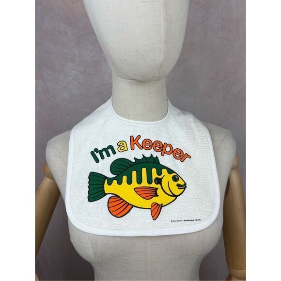 Vintage Baby Bib Fish I’m a Keeper 90s Fishing Baby - Picture 1 of 7